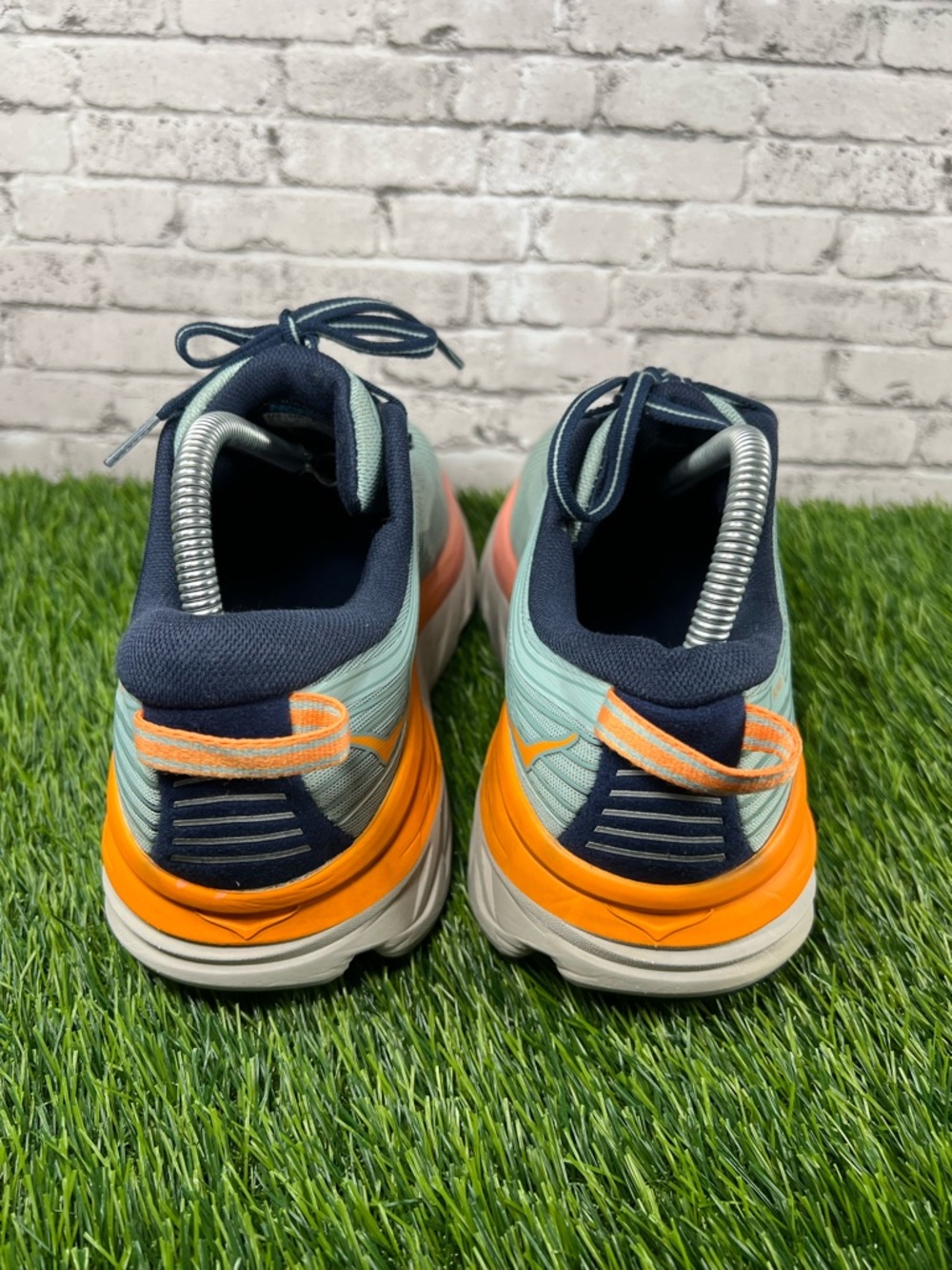 Hoka Women's Mint Green Navy Orange Coral Running Sneakers - Picture 4 of 10
